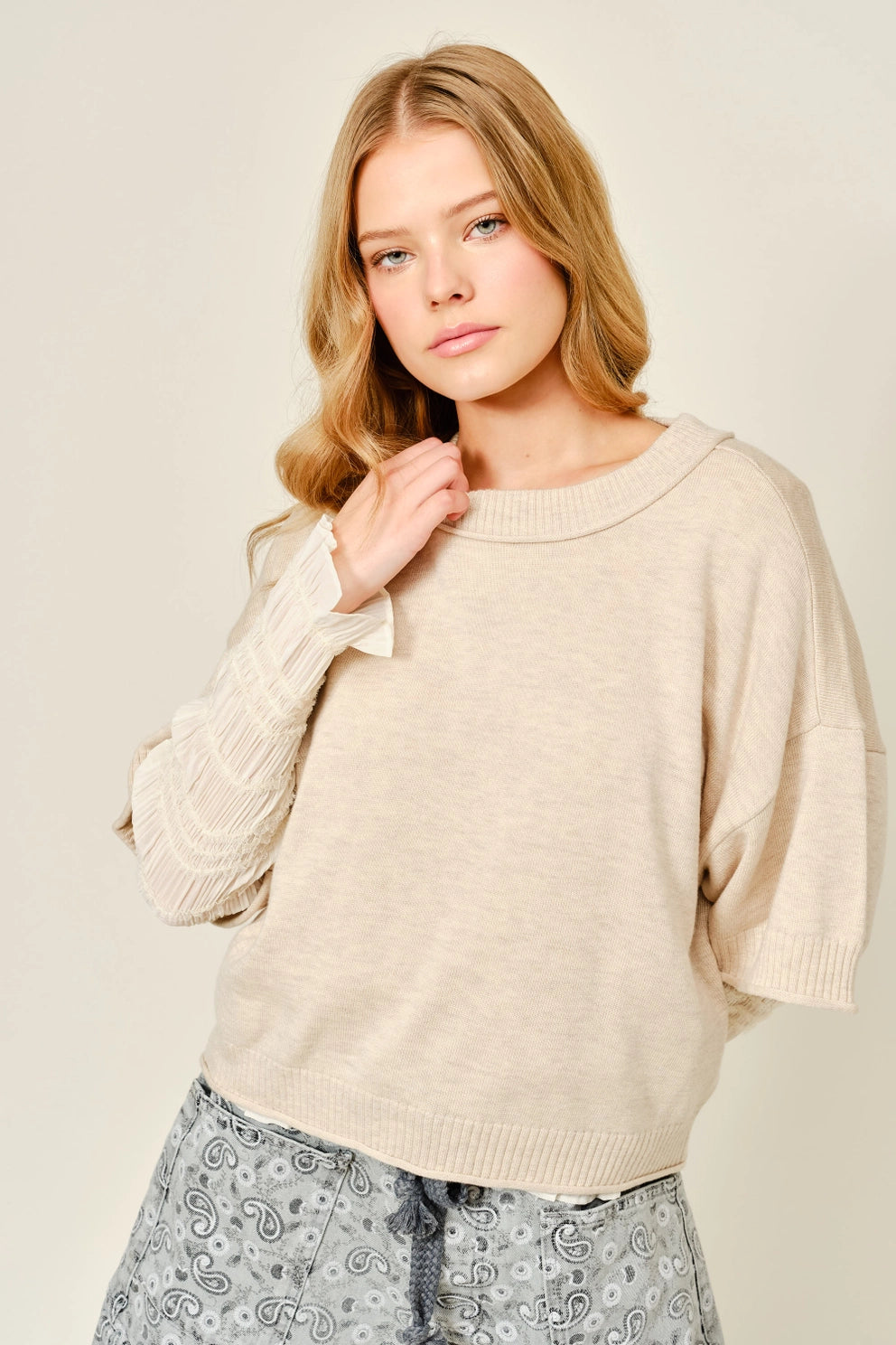 Soft Wool Mix Round Neck Solid Sweater Top