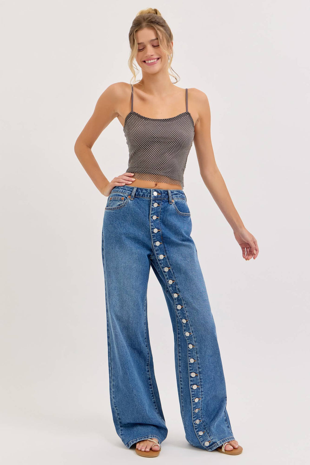 High Rise Buttoned Wide Leg