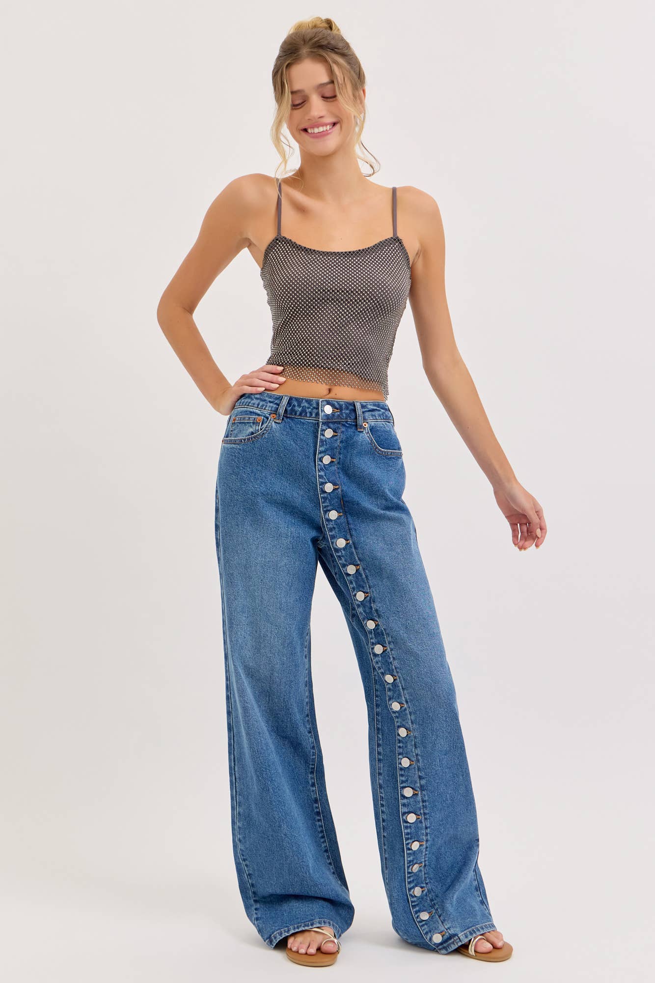 High Rise Buttoned Wide Leg