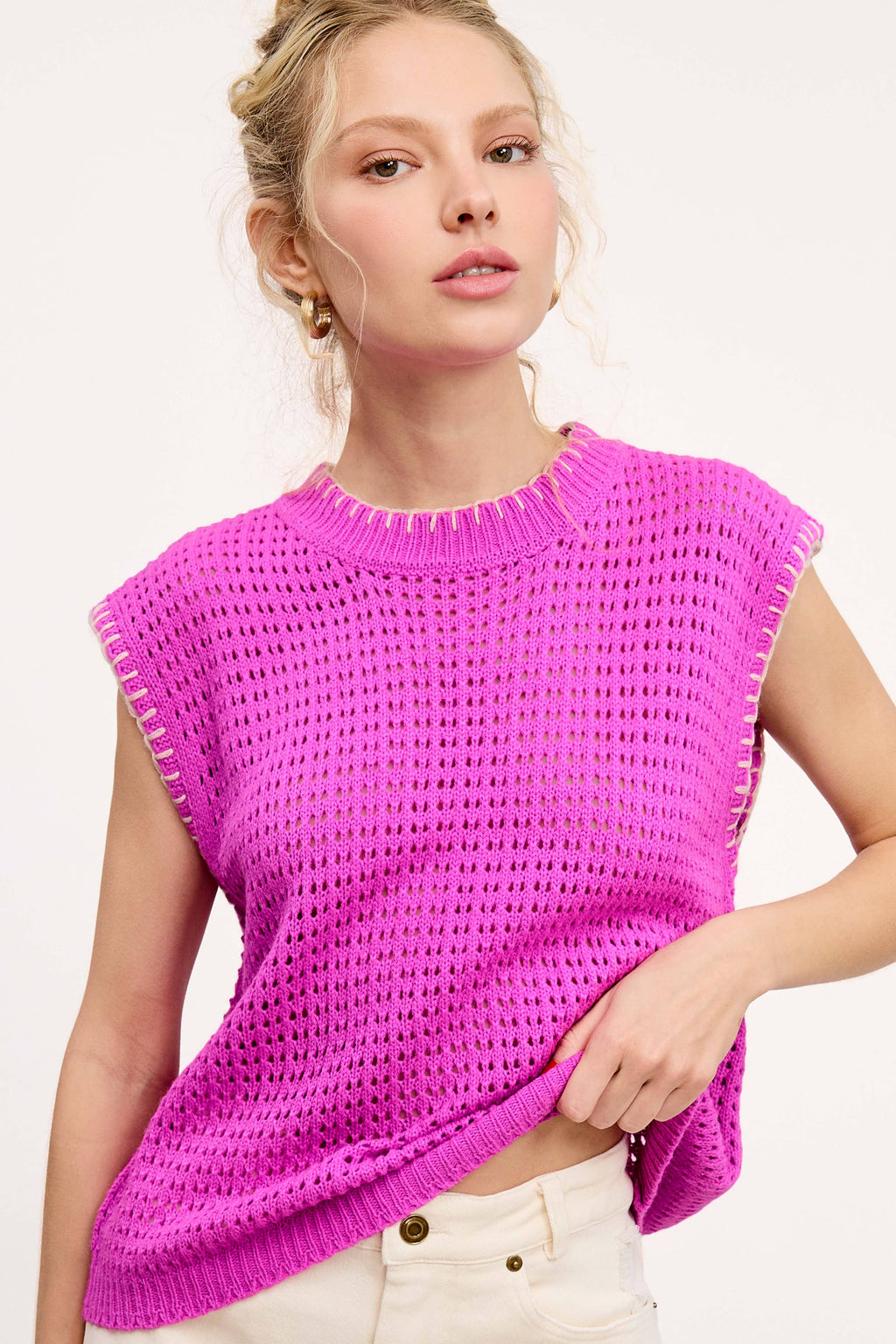 Crochet Knit Stitching Detailed Sleeveless Top