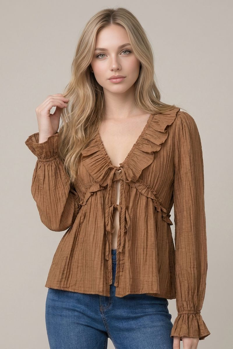 Ruffle Tie Front Blouse