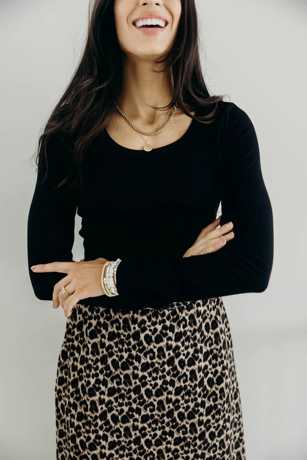 Black Long Sleeve Scoop Tee