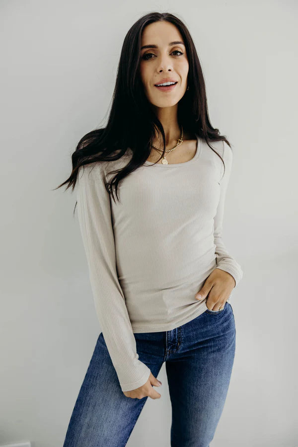 Sand Long Sleeve Scoop Tee