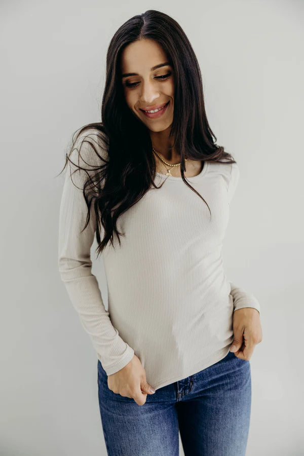 Sand Long Sleeve Scoop Tee