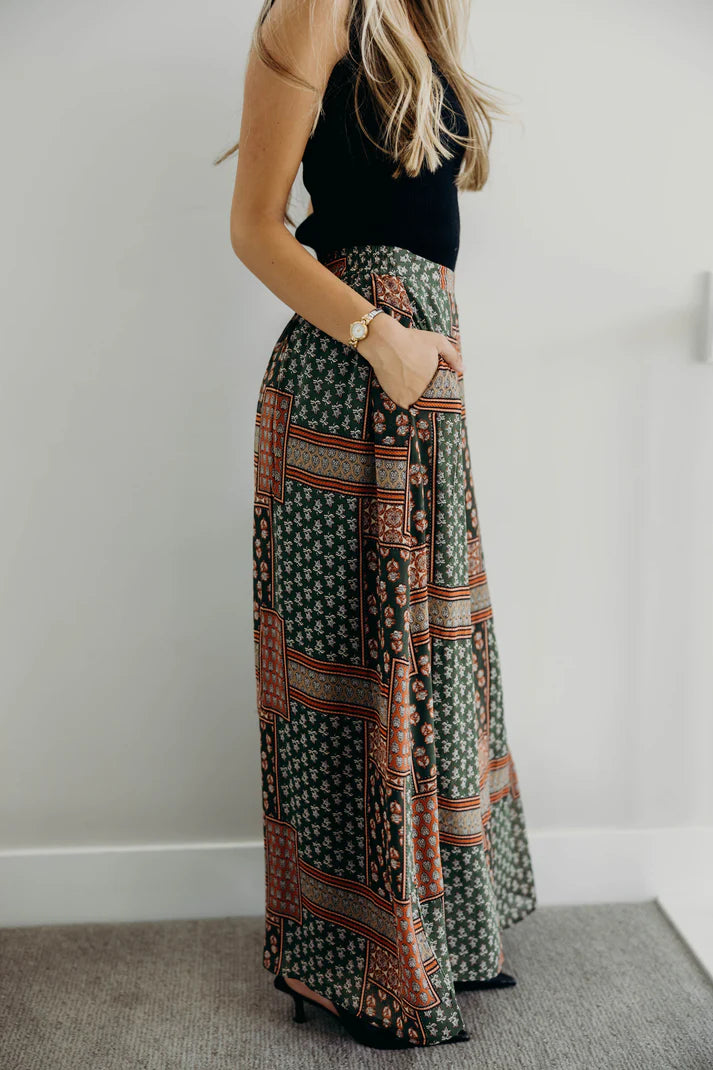 Maxi Slip Skirt in Olive Tapestry