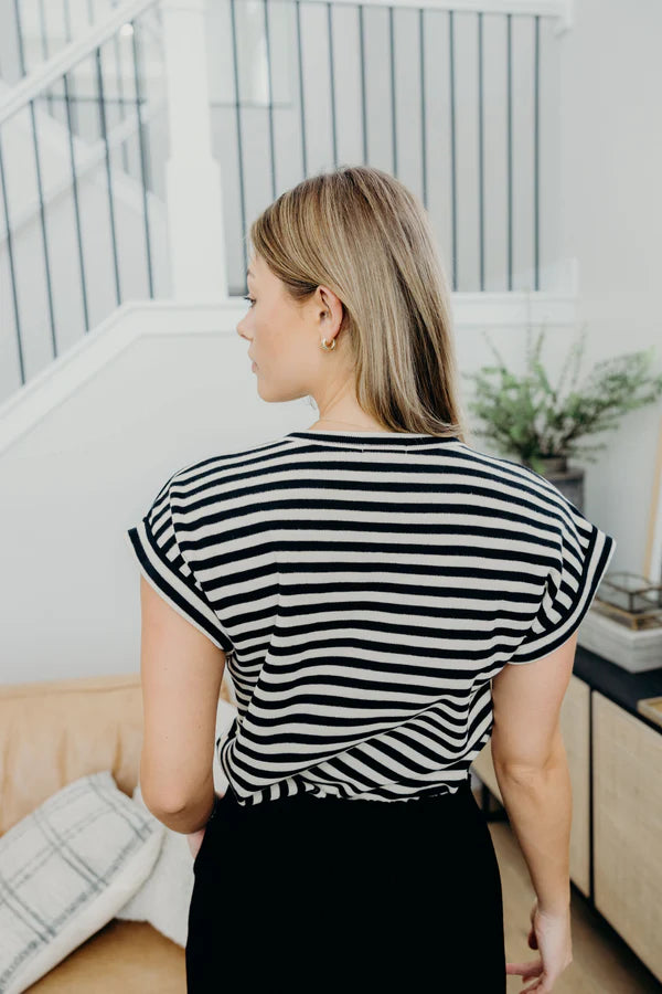 Boxy Knit Top Black Stripe