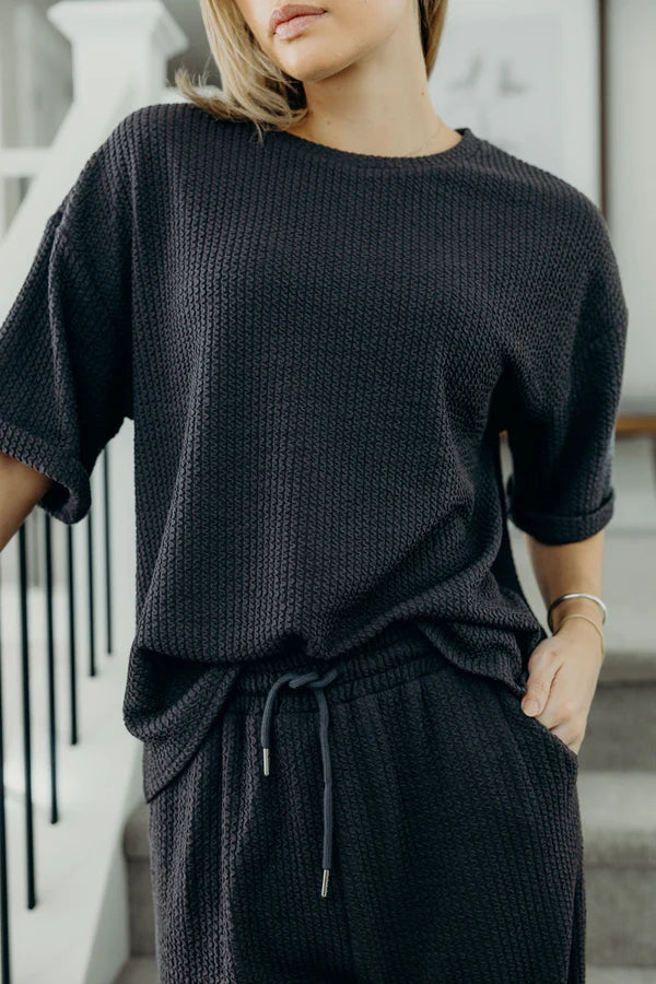 Charcoal Textured Knit Top