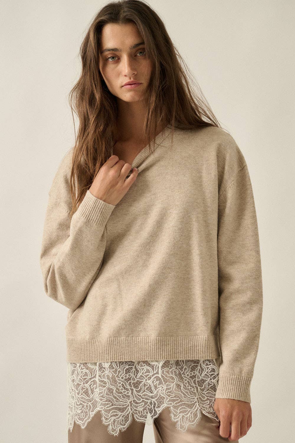 Lace Layered Hem Sweater