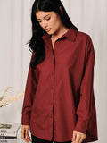 Oversized Point Collar Button Down Long Sleeve Shirt