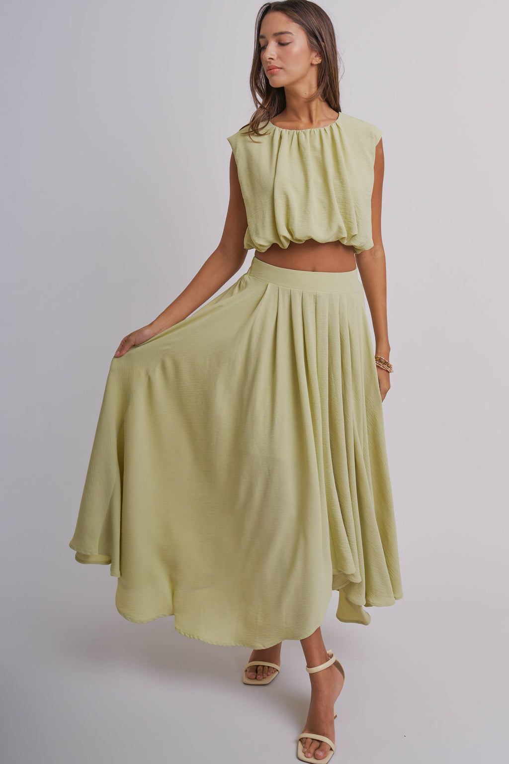 Pleated High-Low Maxi Skirt