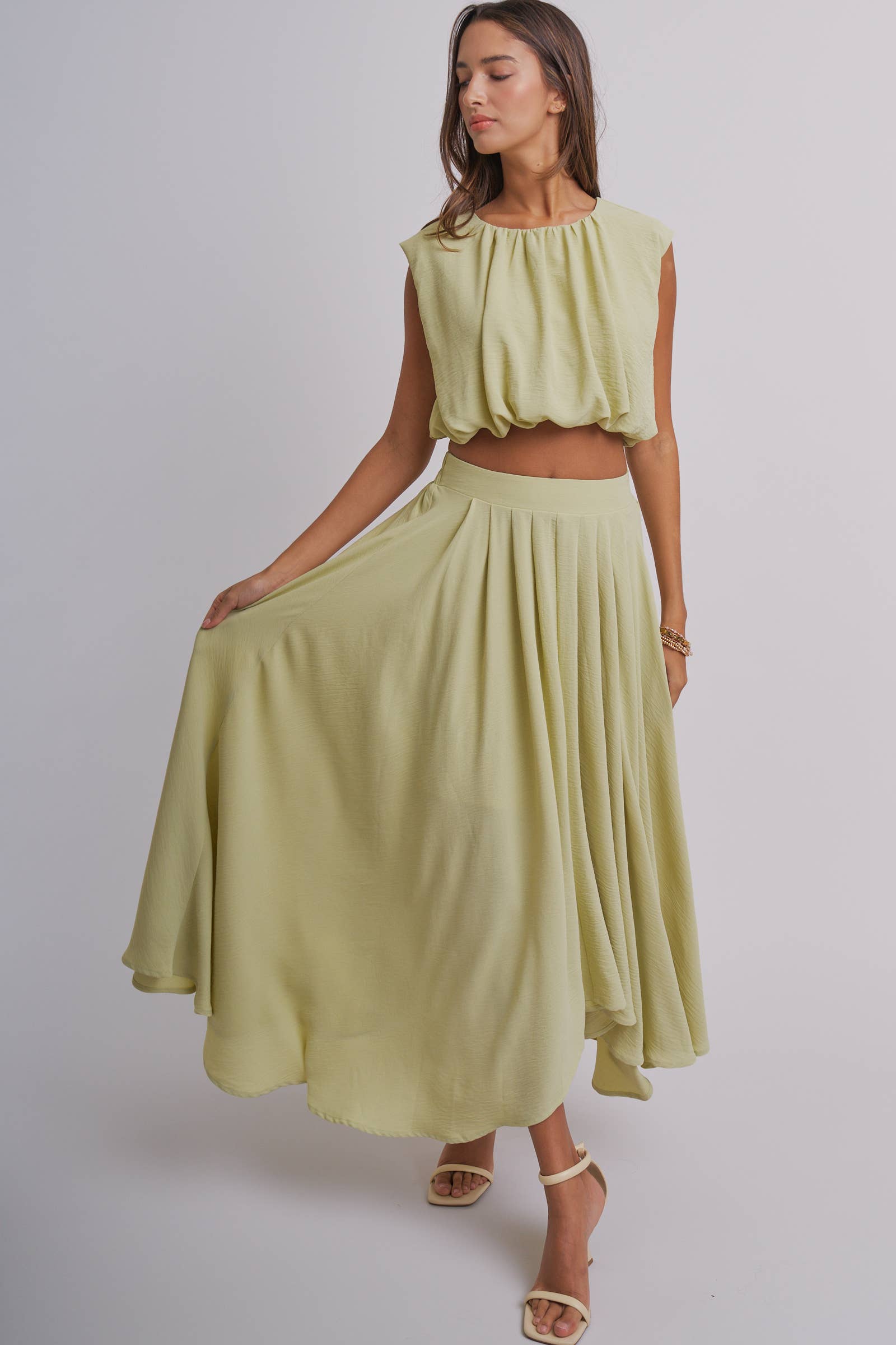 Pleated High-Low Maxi Skirt