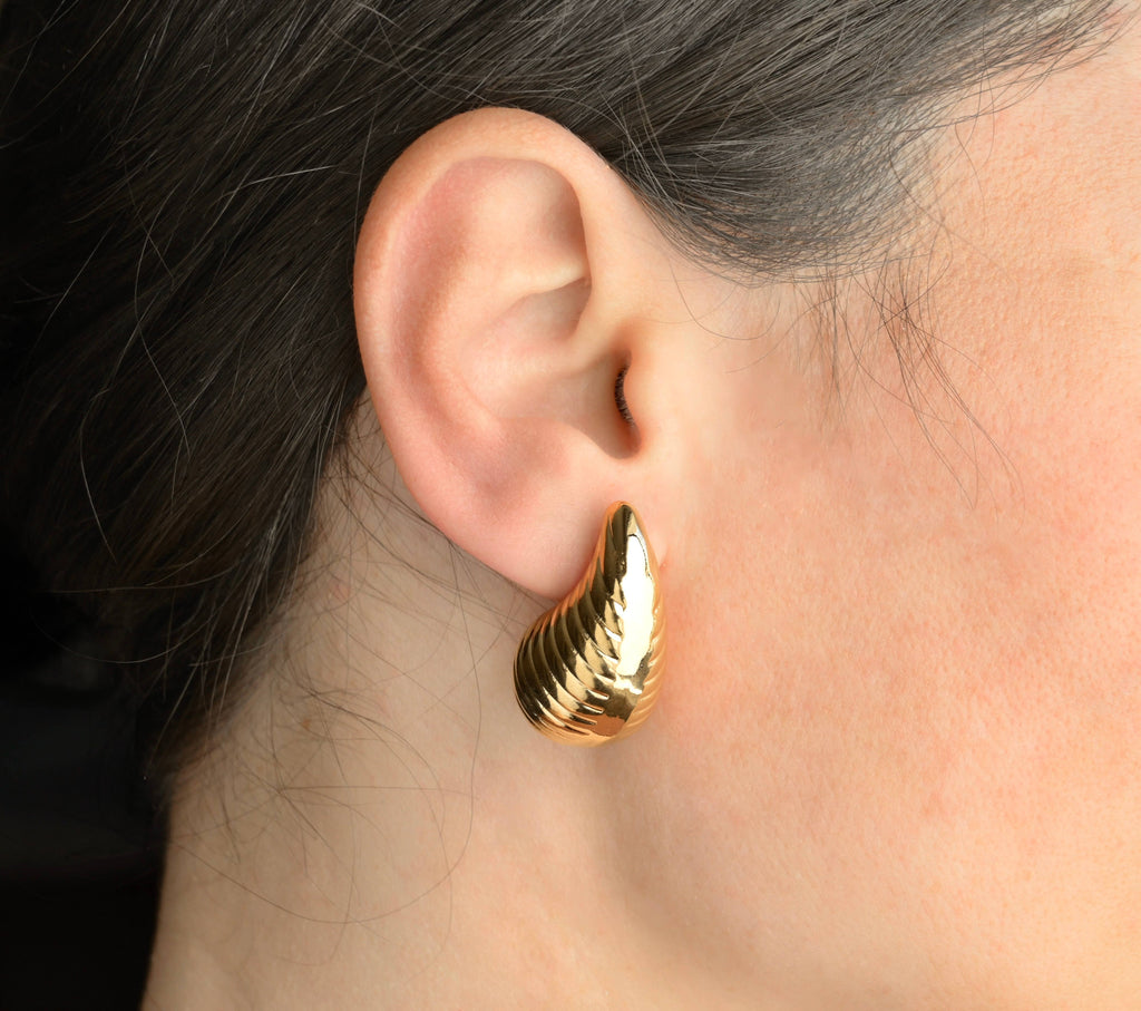 Chunky Hollow Drop Earrings- Lightweight Tear Drop Studs