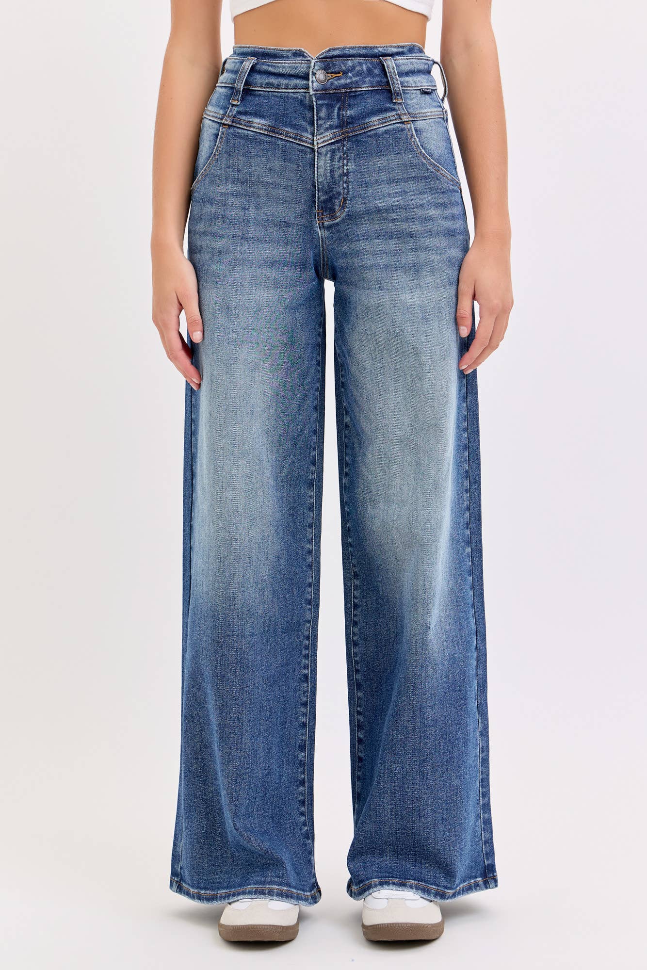 High Rise Wide Leg with V Shape Double Waist Band