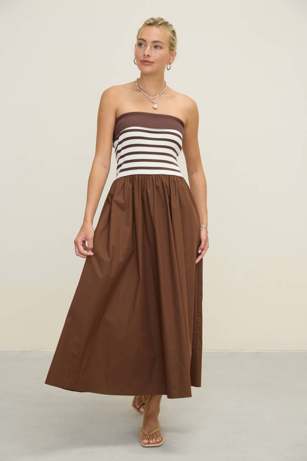 Stripe Knit Bodice Midi Dress