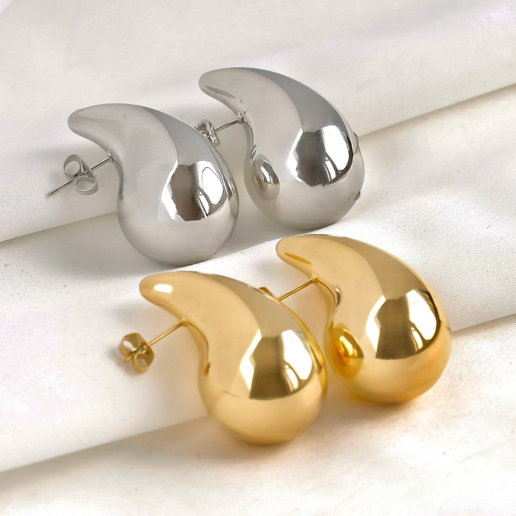 Chunky Hollow Drop Earrings- Lightweight Tear Drop Studs
