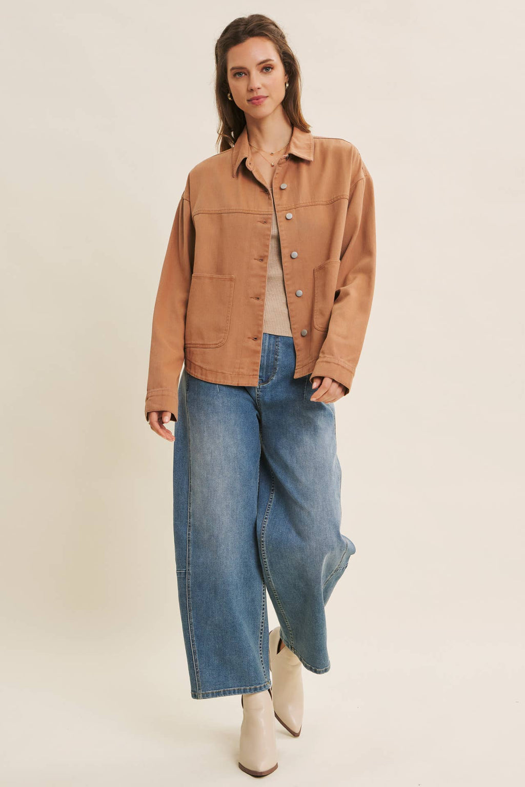 Washed Cotton Twill Utility Jacket In Oversized Fit
