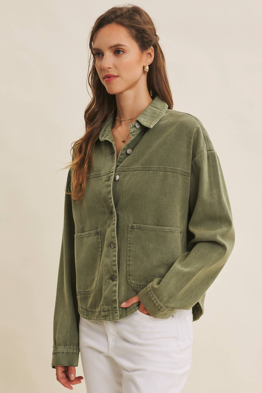Washed Cotton Twill Utility Jacket In Oversized Fit