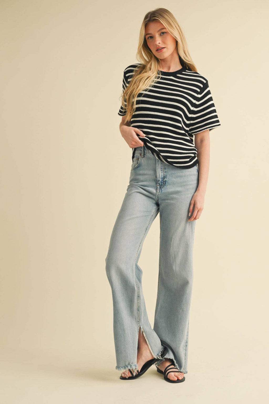 Short Sleeve Striped Sweater Top