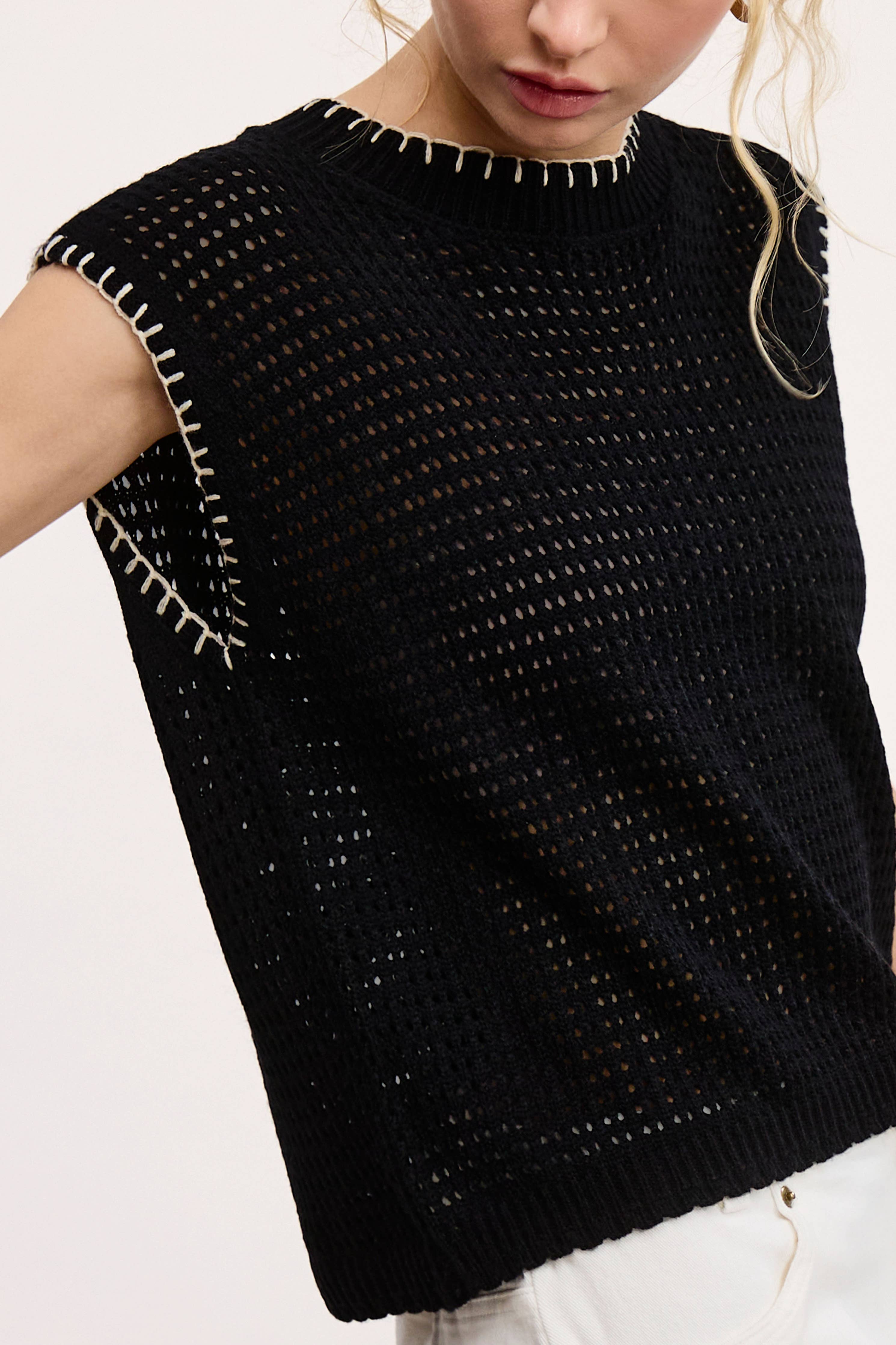 Crochet Knit Stitching Detailed Sleeveless Top