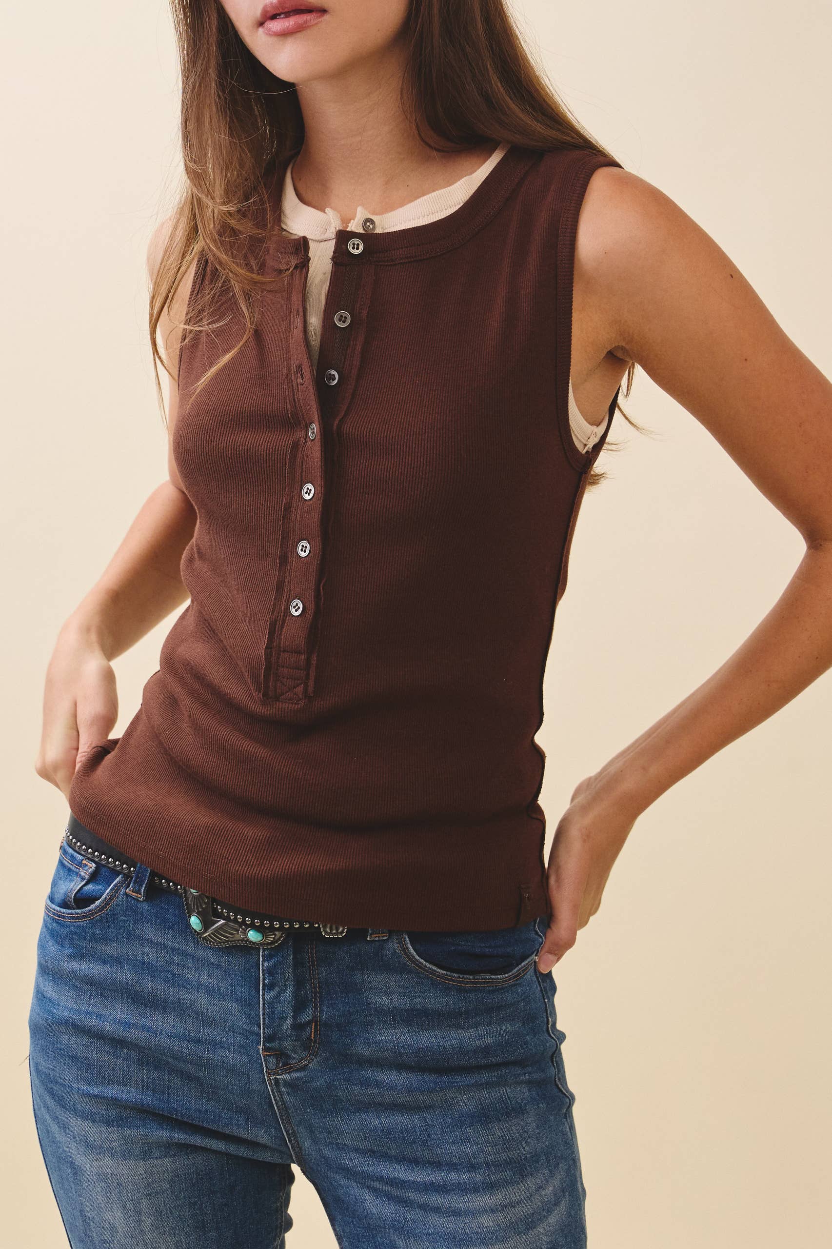 Ribbed Henley Tank