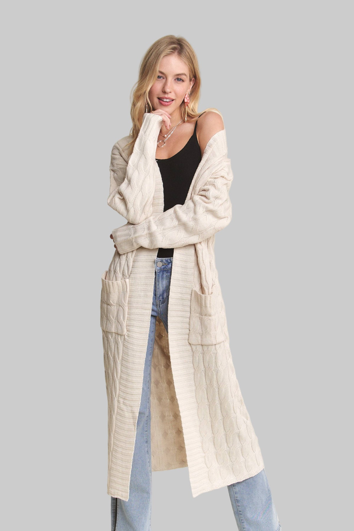 Cable Knit Long Cardigan