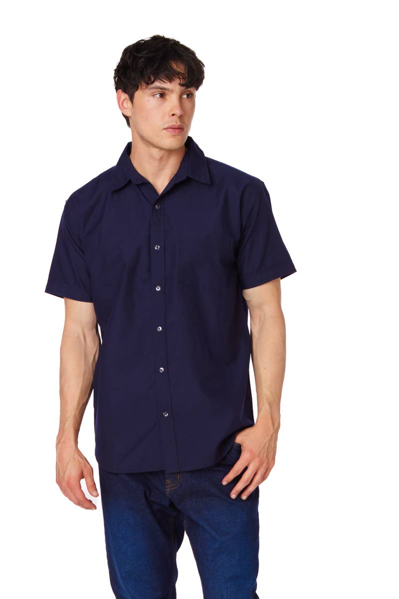 Men's Solid Chambray Cotton Short Sleeve Shirt