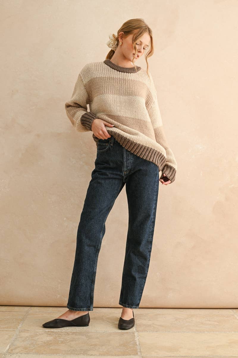 Color Combo Wide Stripe Pattern Sweater Top