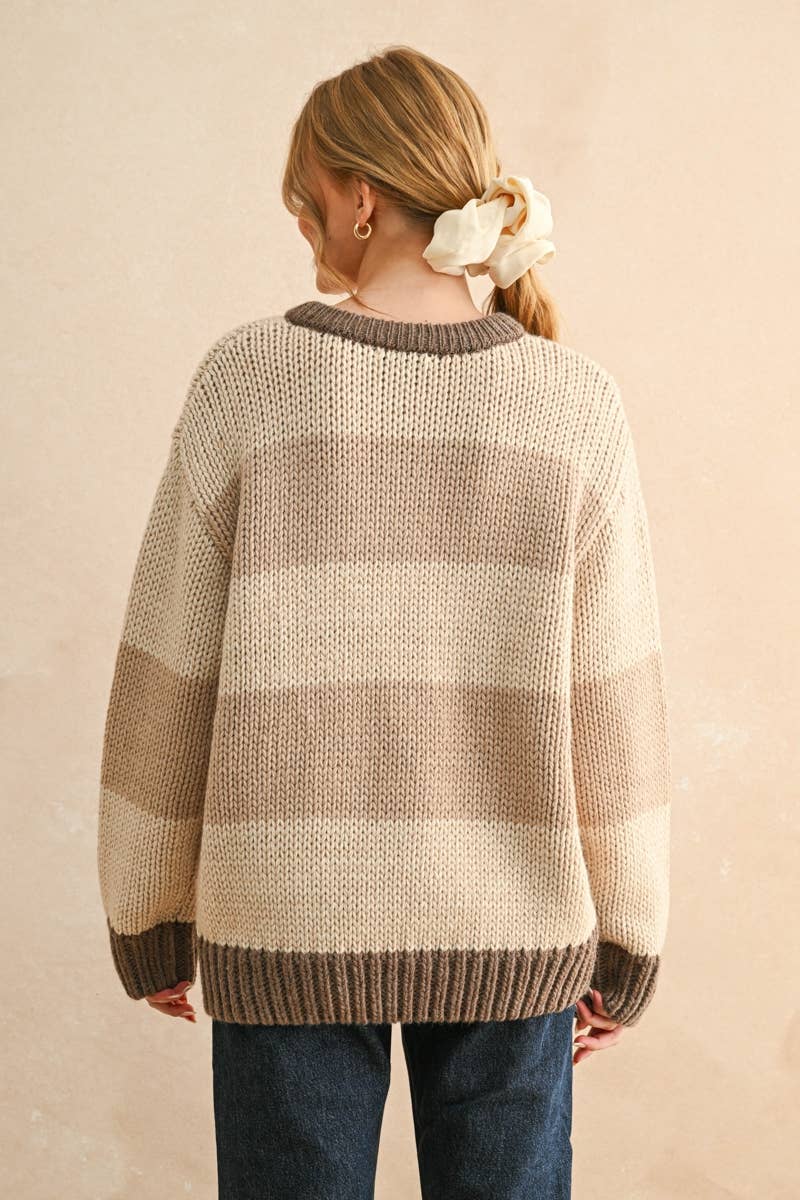 Color Combo Wide Stripe Pattern Sweater Top