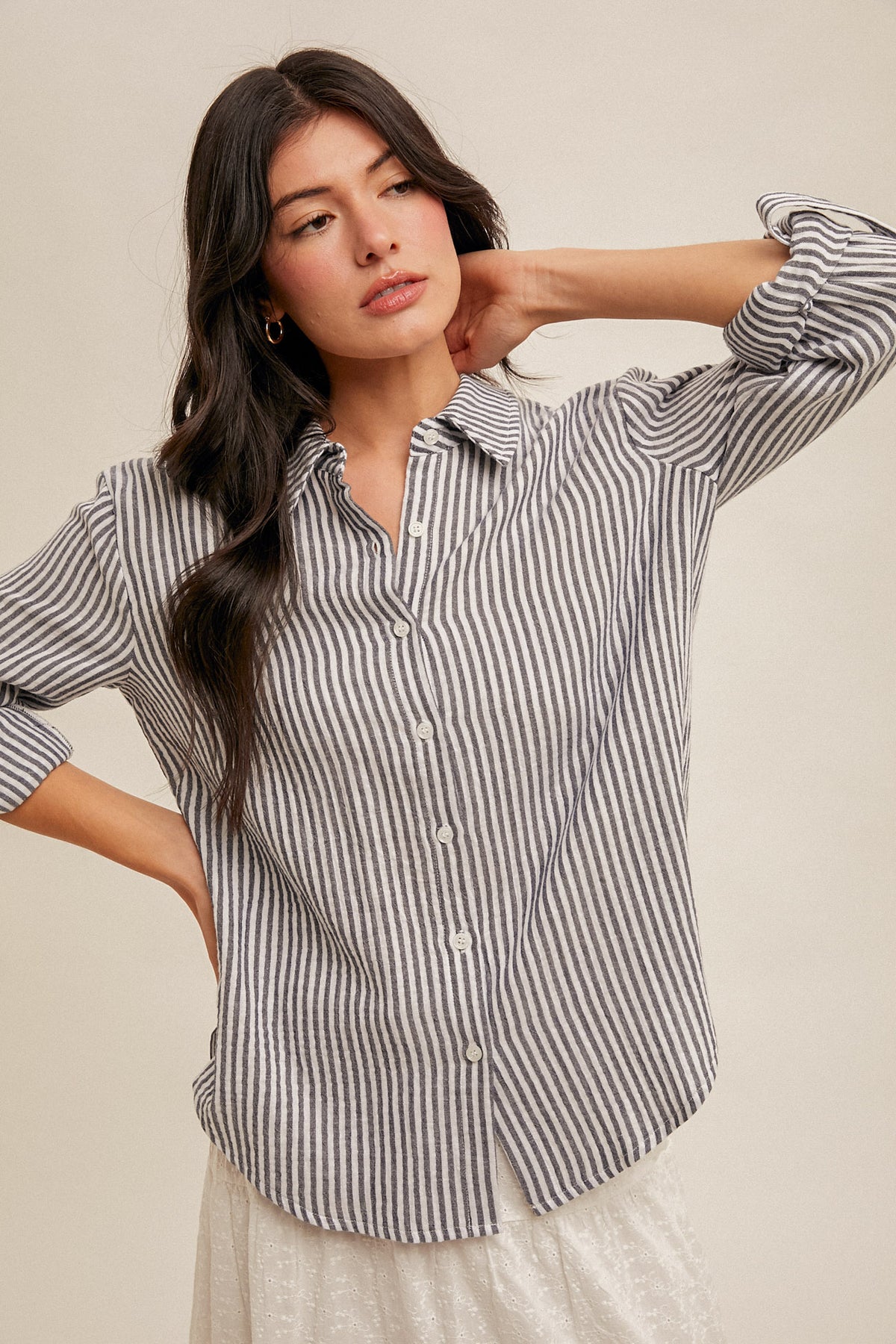 Double Gauze Oversized Button Down Stripe Shirt
