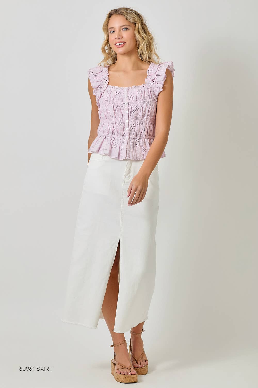Ruffle Shoulder Ruched Top
