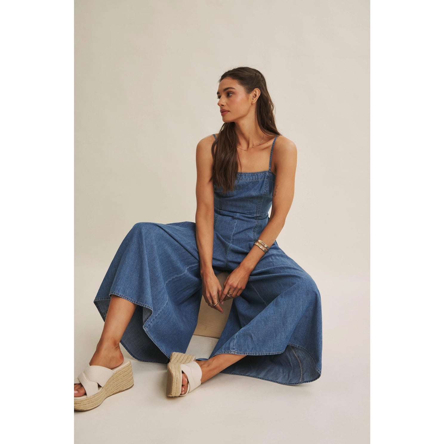Pleated Denim Jumpsuit