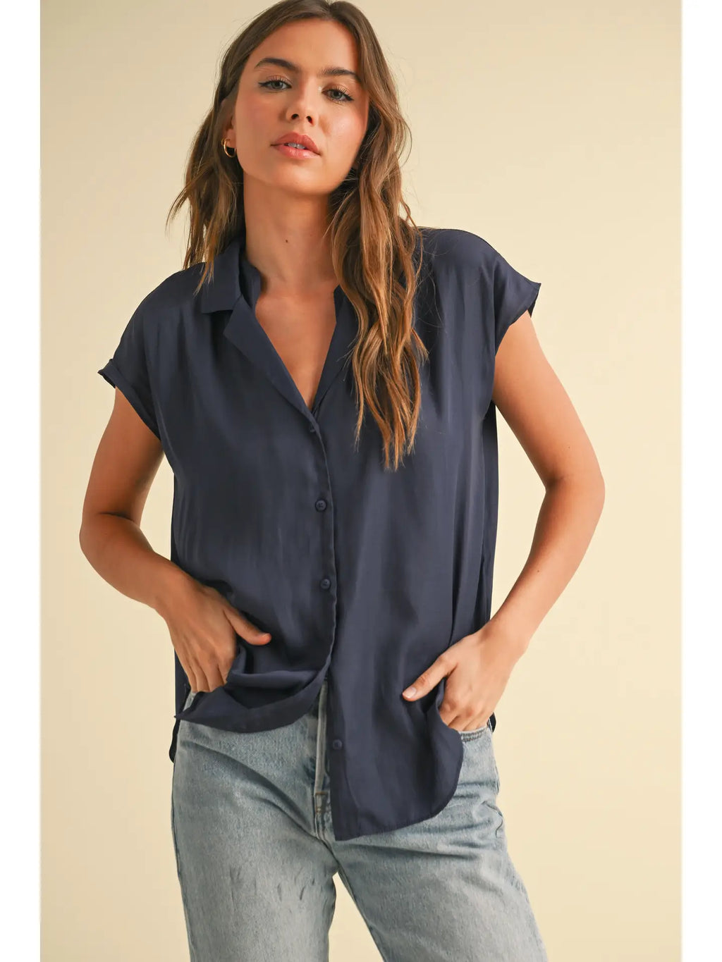Button Down Cap Sleeve