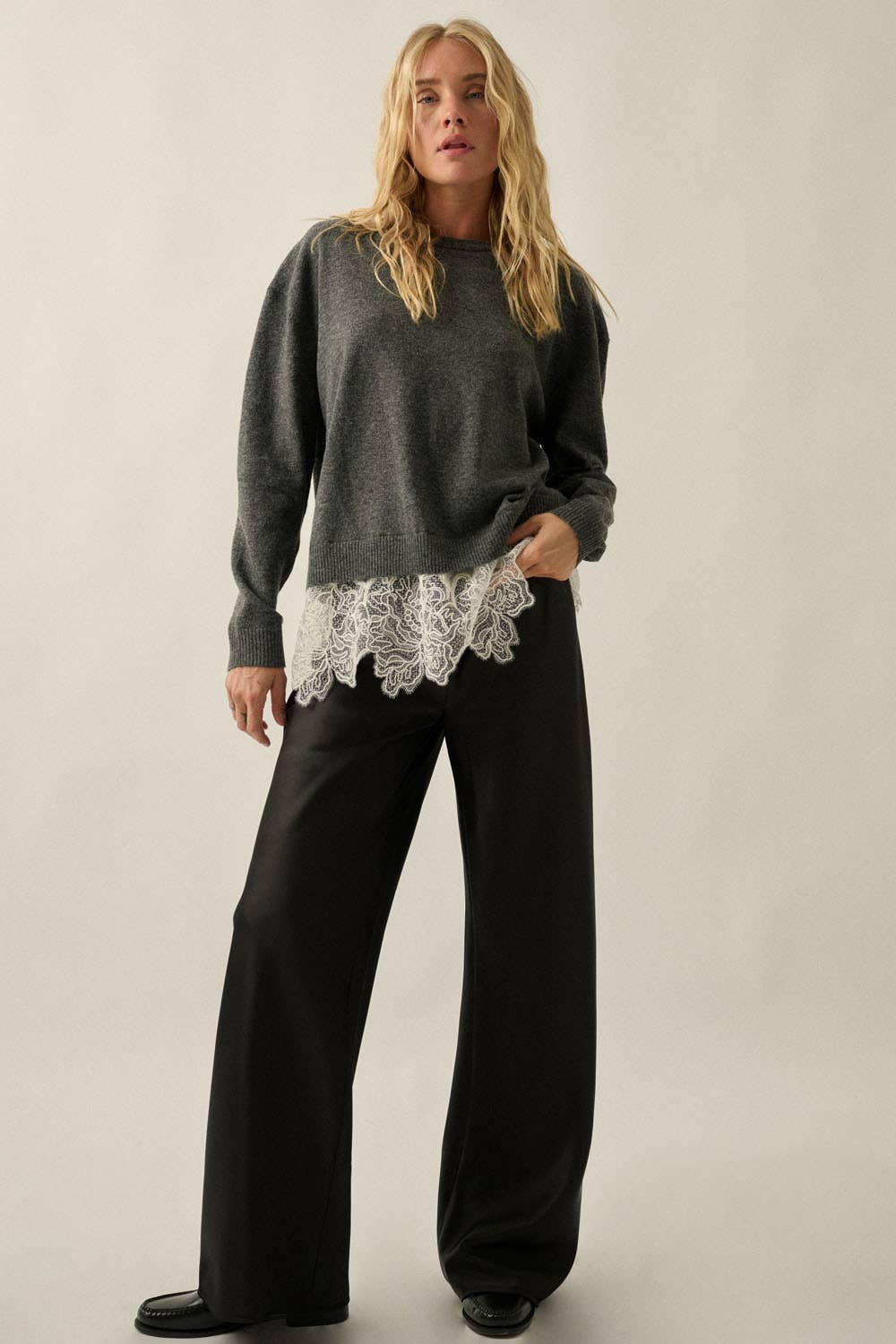 Lace Layered Hem Sweater