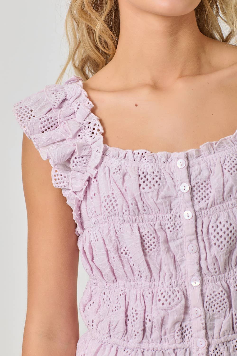 Ruffle Shoulder Ruched Top