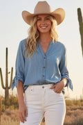 V-Neck Bow Tencel Blouse
