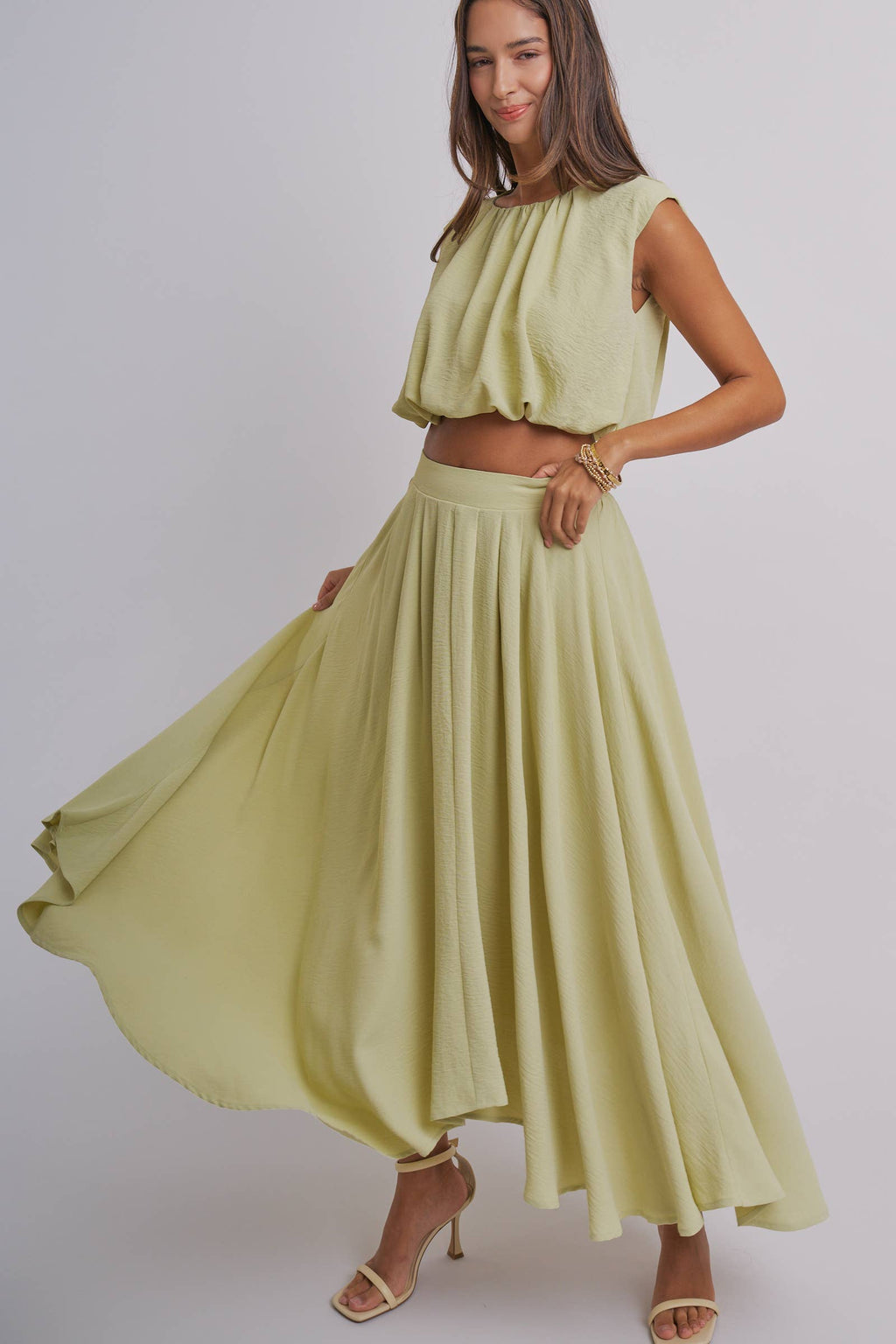 Pleated High-Low Maxi Skirt