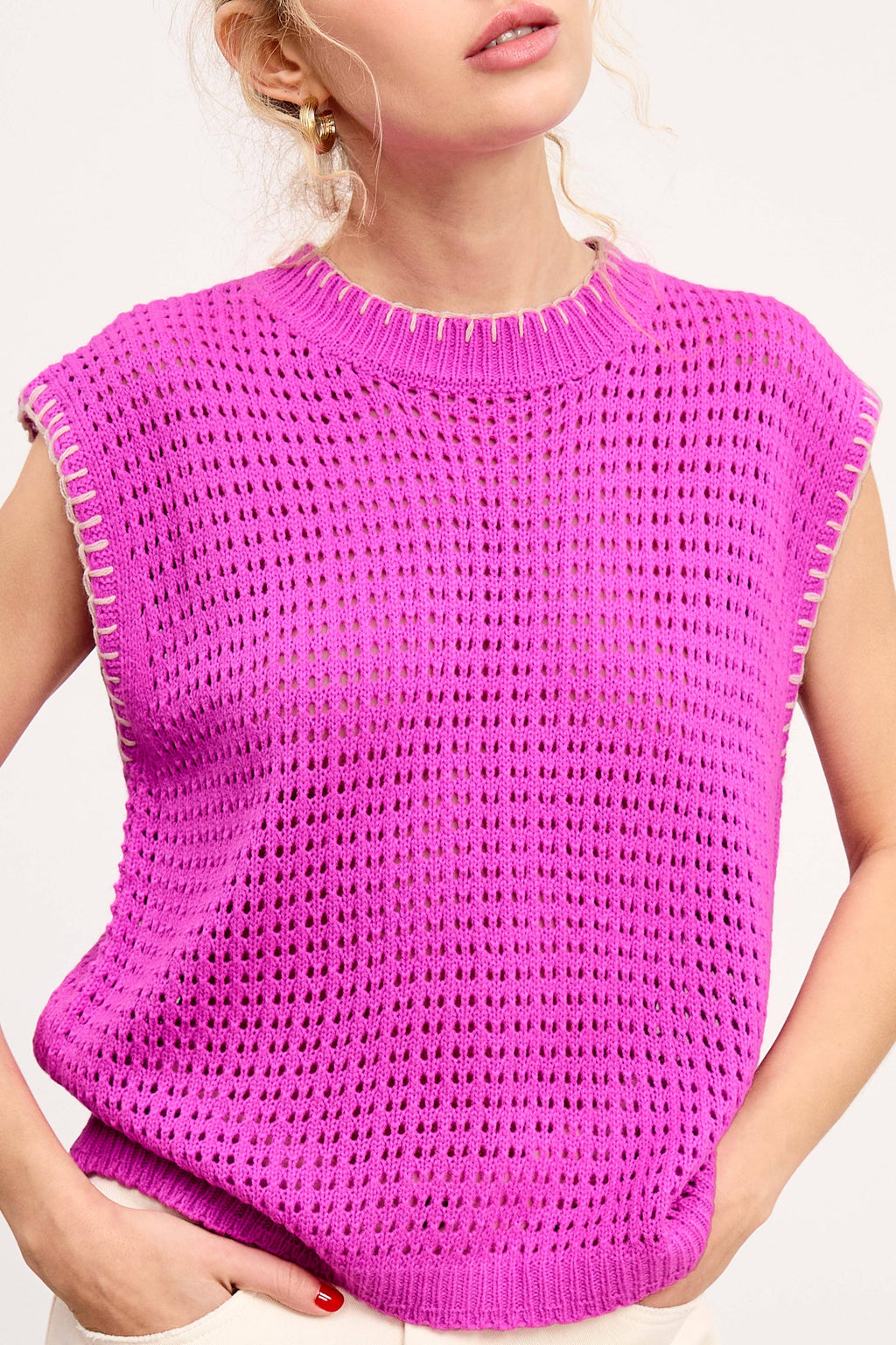 Crochet Knit Stitching Detailed Sleeveless Top