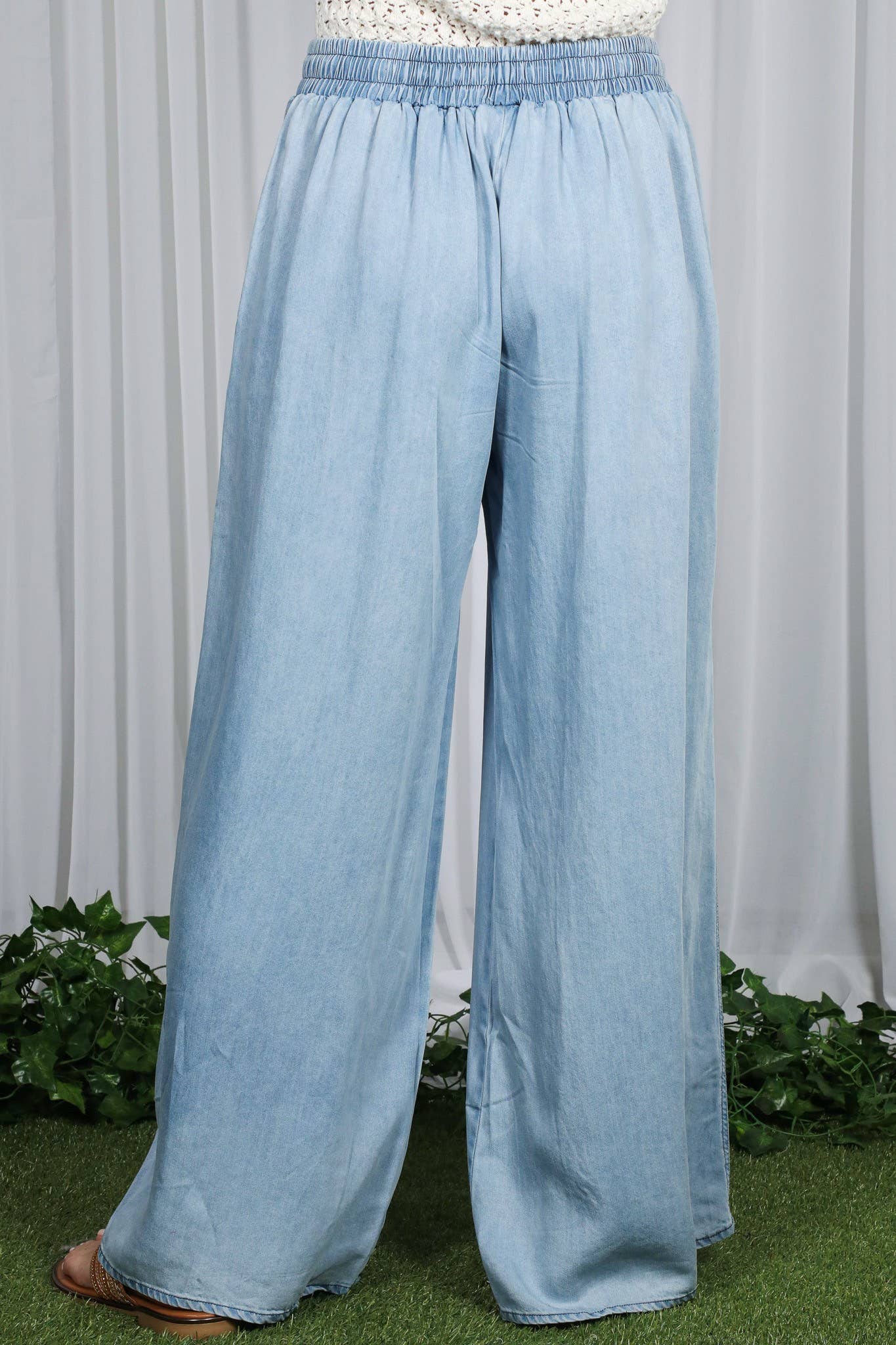 Wide Leg High Waist  Chambray Denim Pant