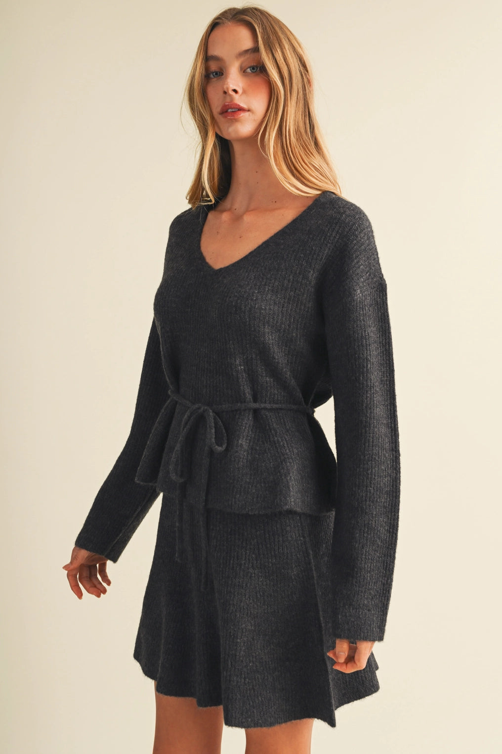 Drawstring Waist Peplum Knit Top