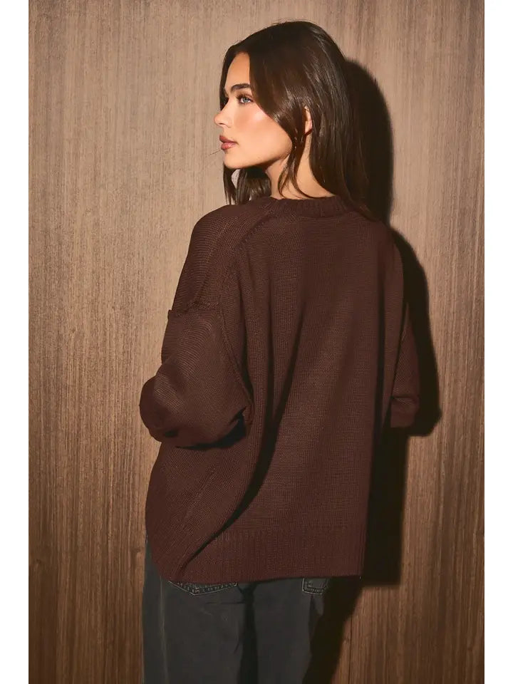 Round Neck Sweater w/Pleated Sleeve