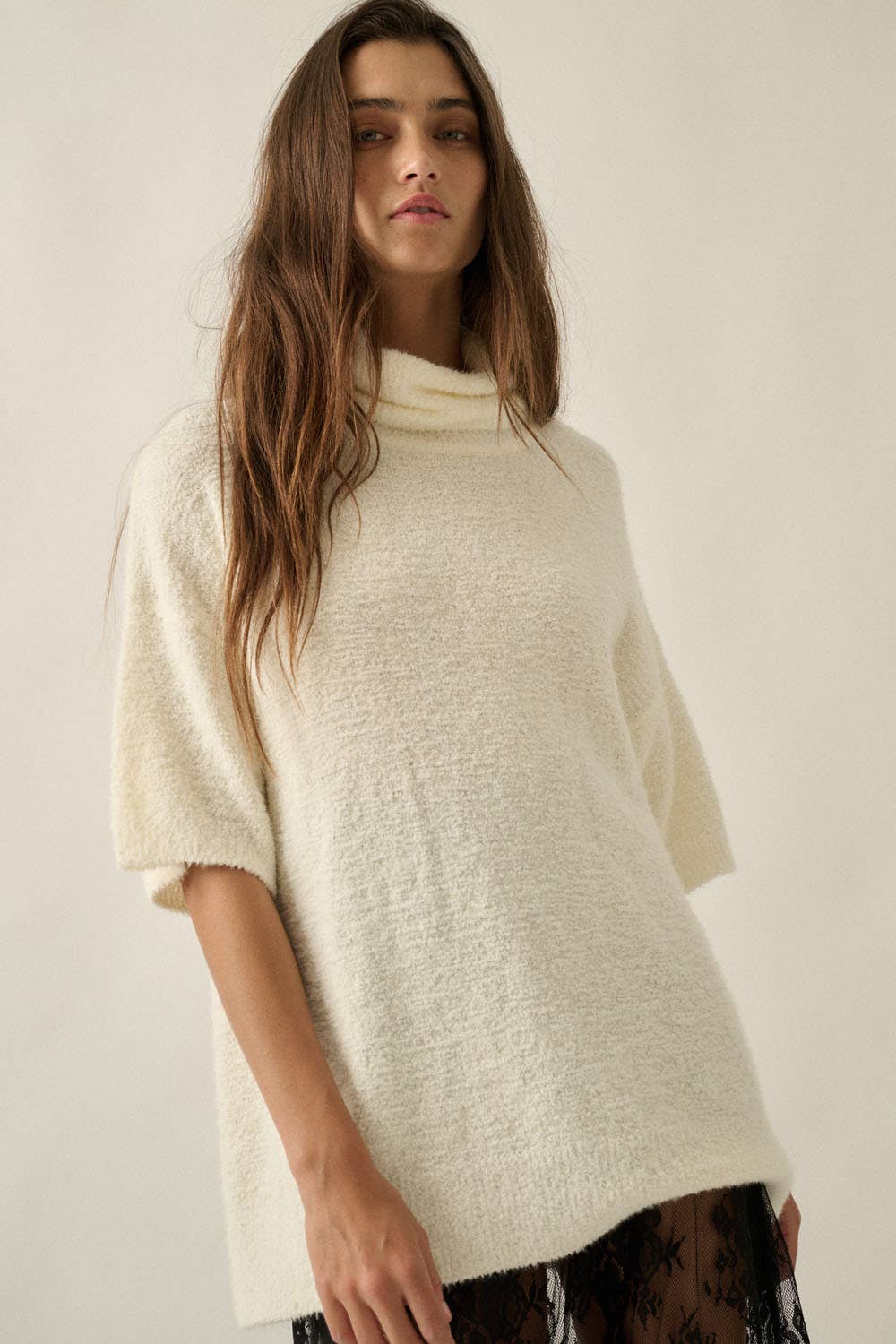 Short-Sleeve Cowl-Neck Sweater