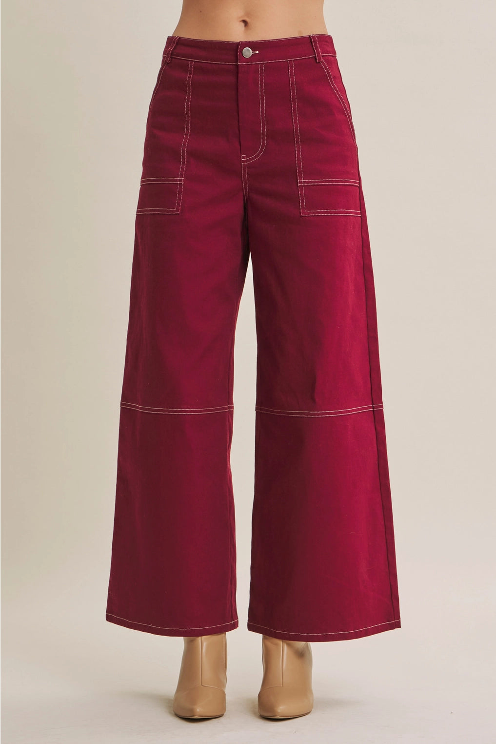 Modern Contrast Stitch Stretchy Cotton Twill Pants