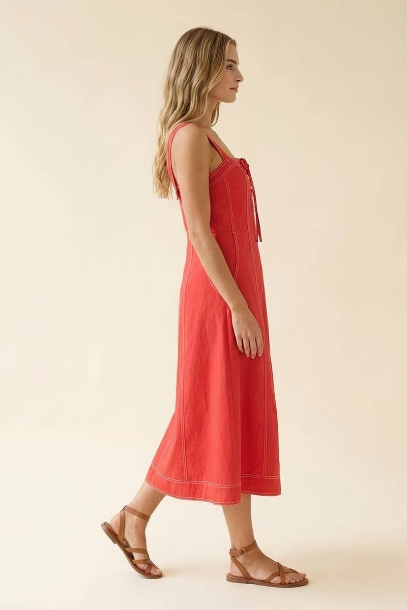 Contrast Stitich Red Dress