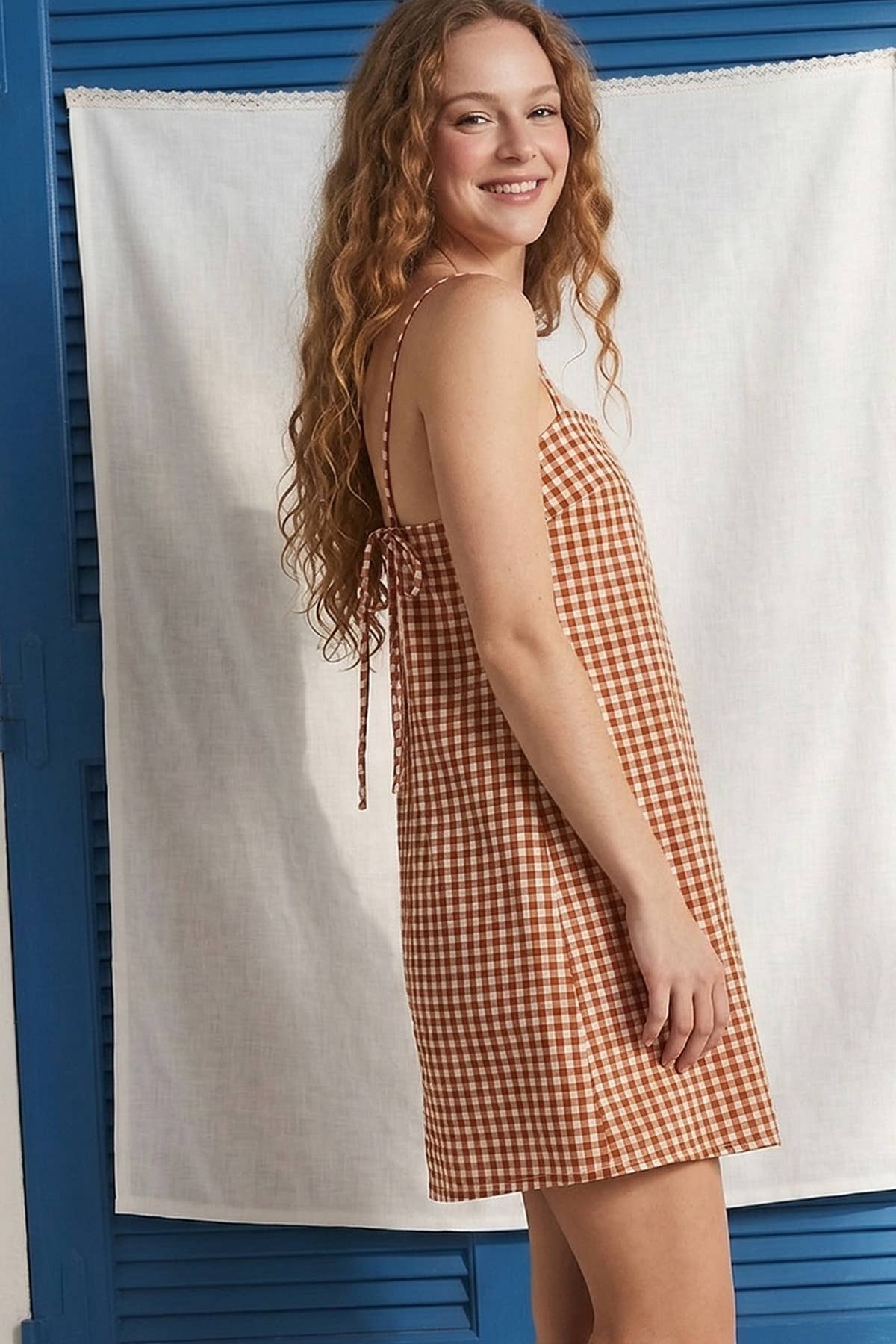 Tie Back Gingham Mini Dress
