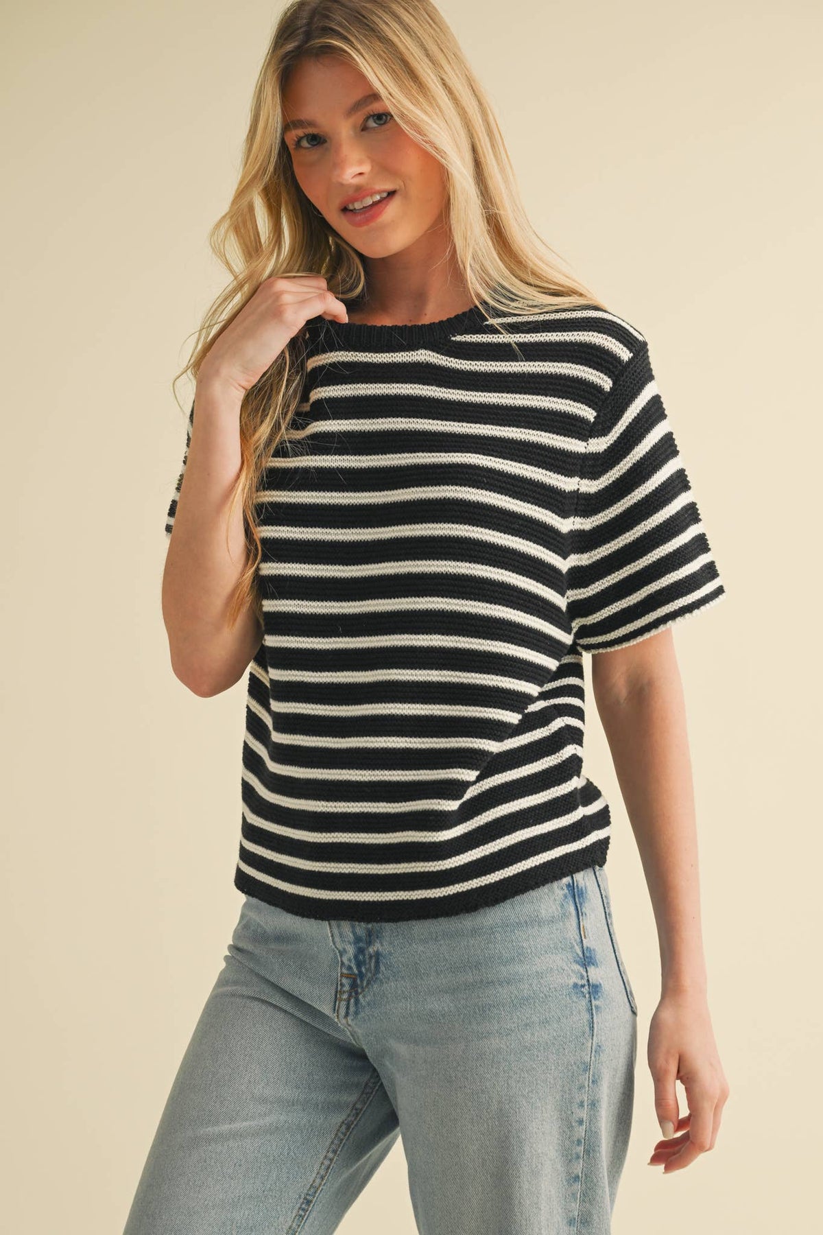 Short Sleeve Striped Sweater Top