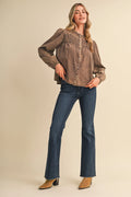 Washed Tencel Pin Tuck Button Up Top