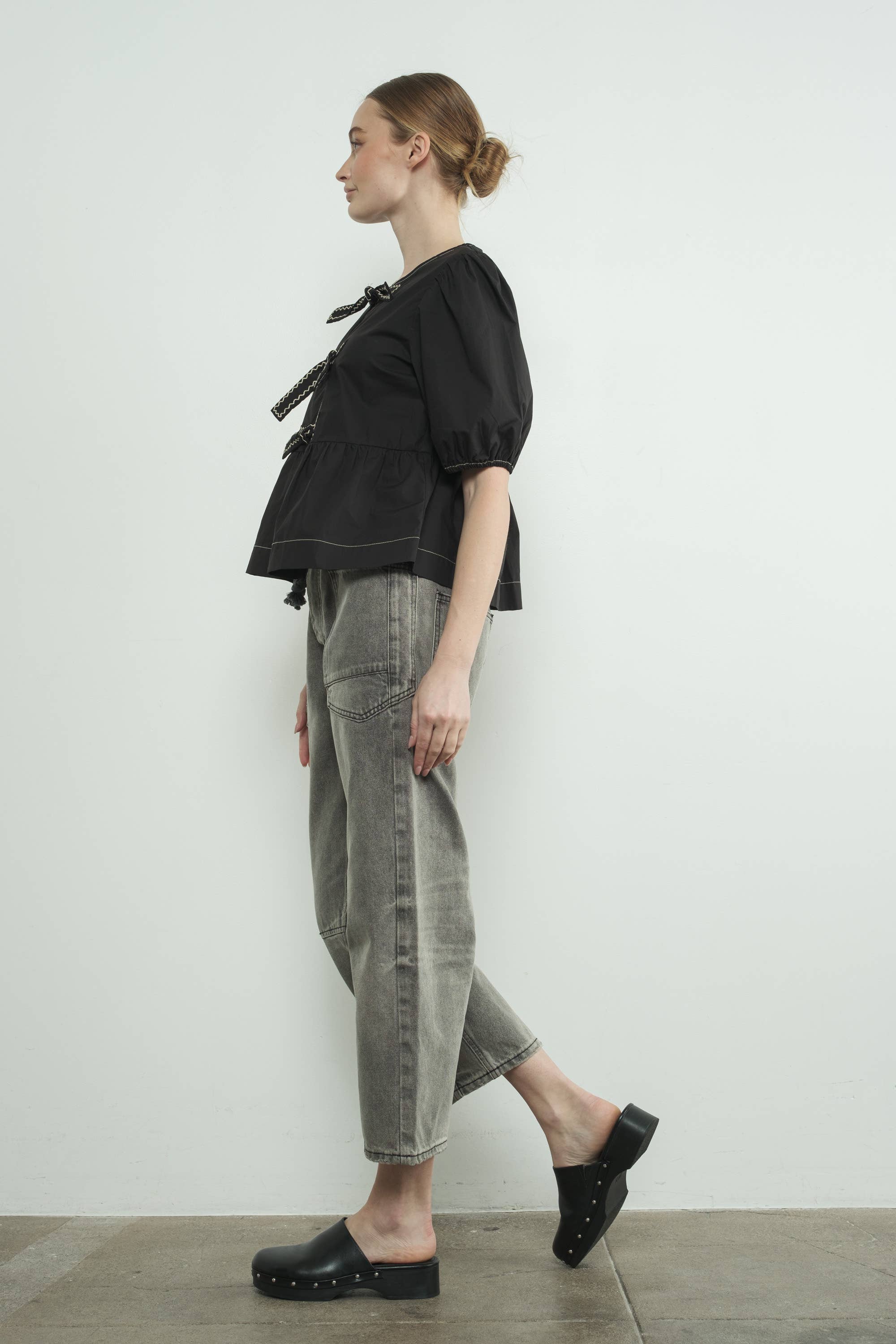Barrel Denim Pants With Eyelet Waist