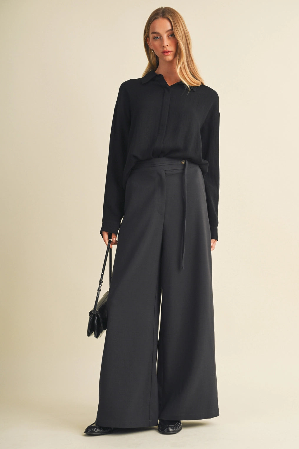 Asymmetric Tie-Waist Wide-Leg Trousers