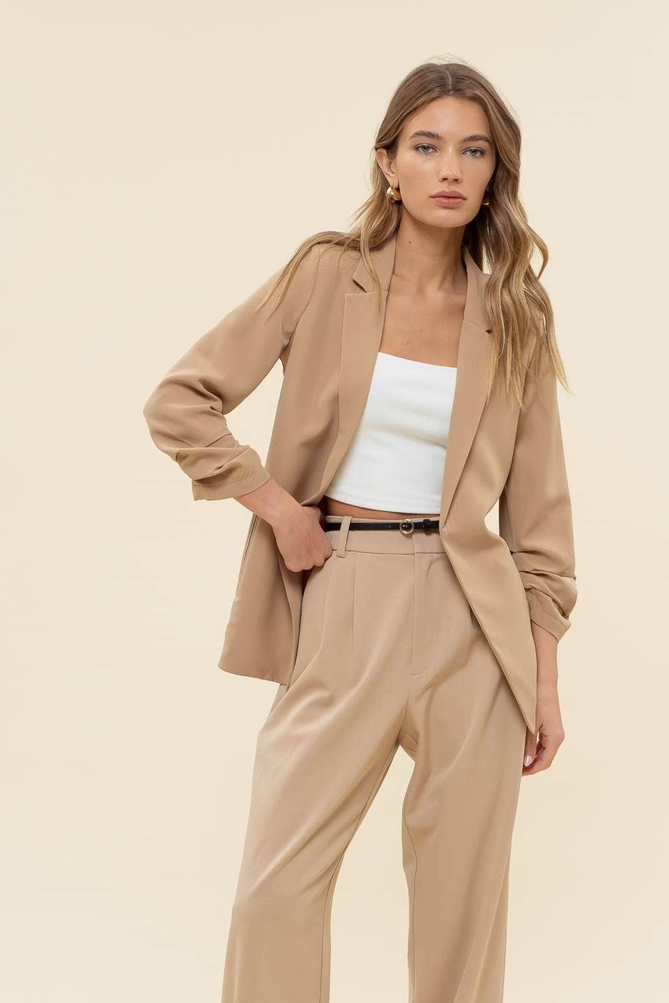 3/4 Ruched Sleeve Blazer