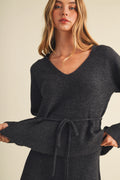 Drawstring Waist Peplum Knit Top